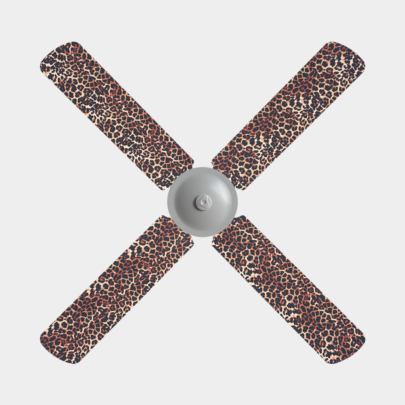 4 blade ceiling fan with leopard print fabric covers on the blades