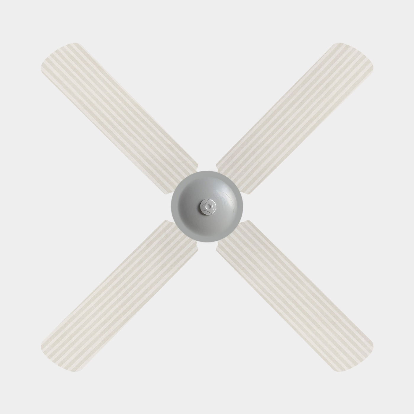 3 blade ceiling fan with fabric covers featuring linen stripes on a white background