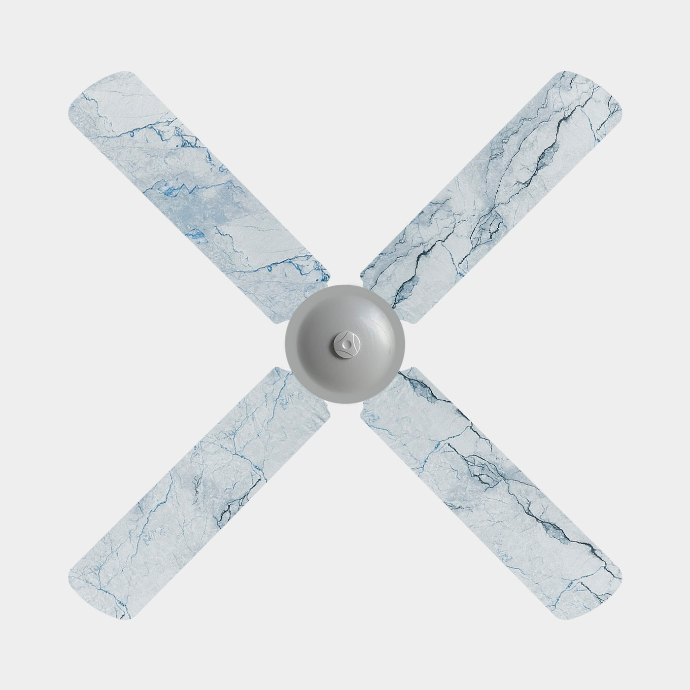 4 blade ceiling fan with marble-patterned blades on a white background
