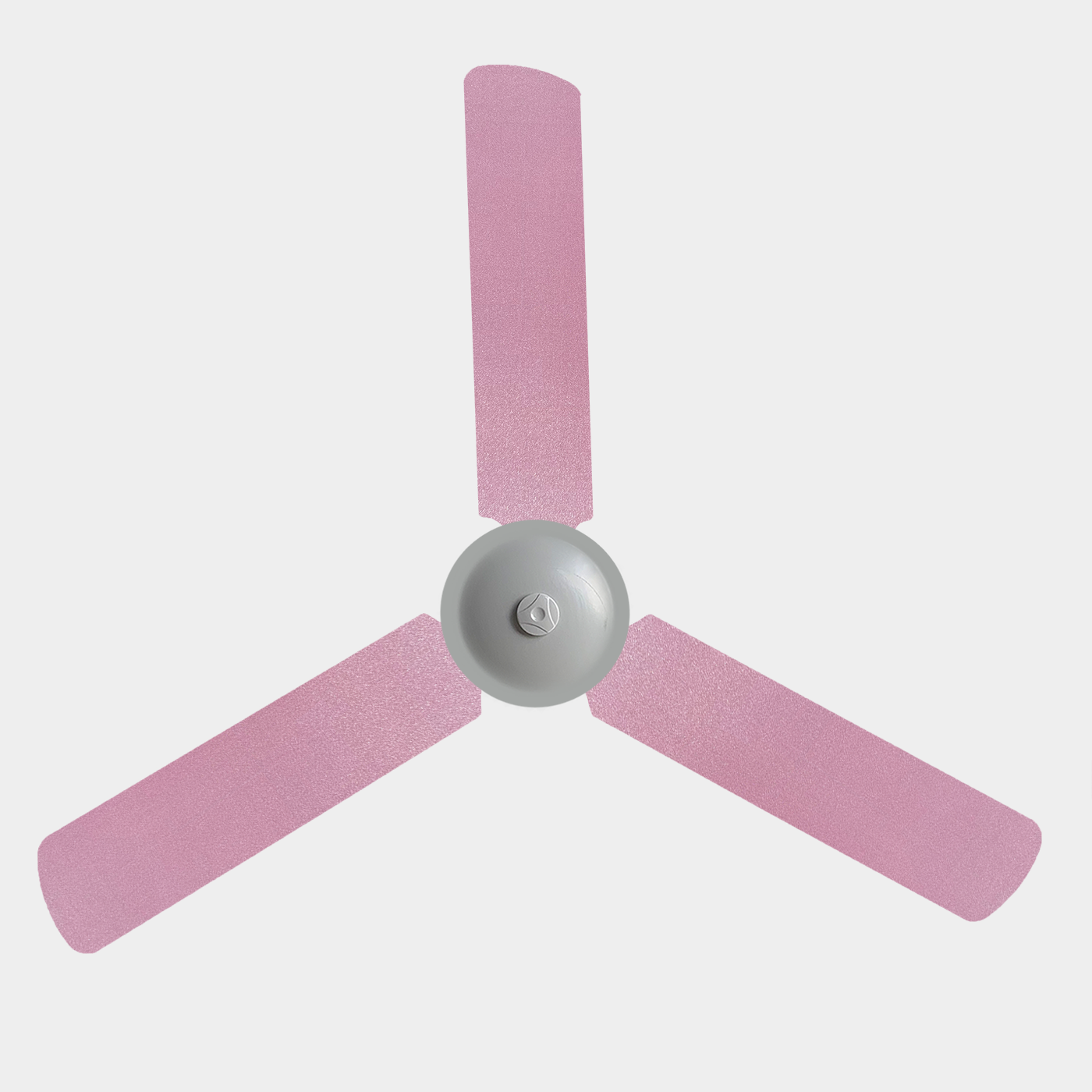 3 blade ceiling fan with pale pink shimmer fabric covers on the blades