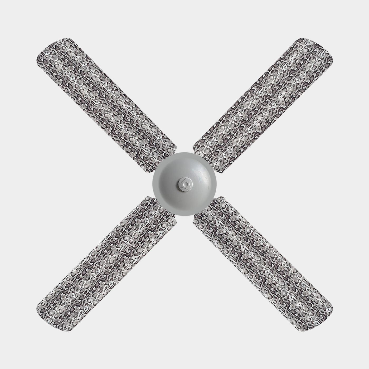Snake skin print fabric fan blade covers on a 4 blade ceiling fan