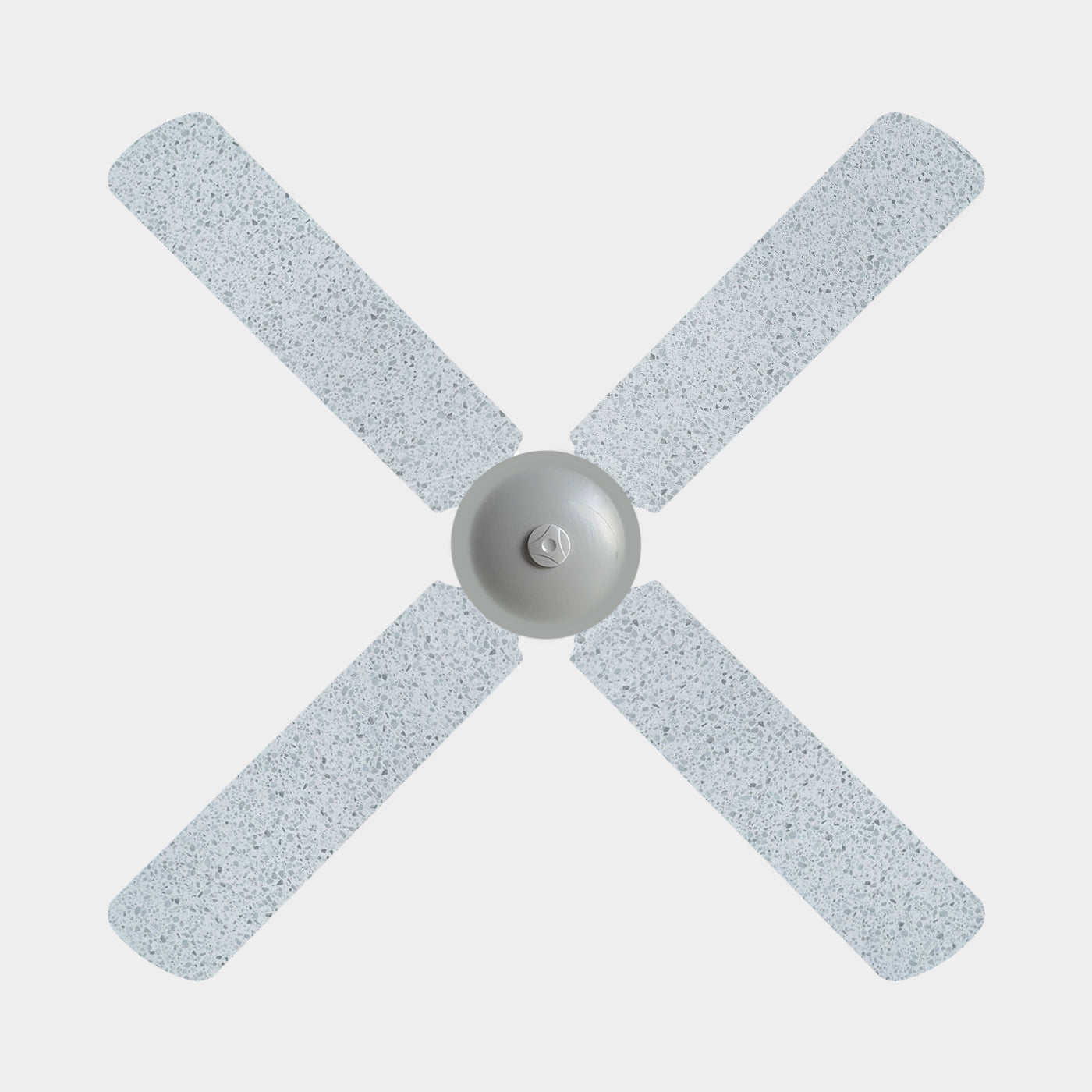 4 blade ceiling fan with fabric cover featuring a blue/grey terrazzo design