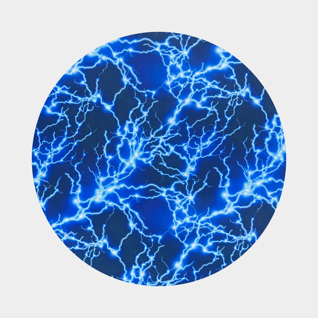 A dark background with electric blue and white lightning strikes
