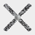 Black and white swirling design fabric fan blade covers on a 3 blade ceiling fan
