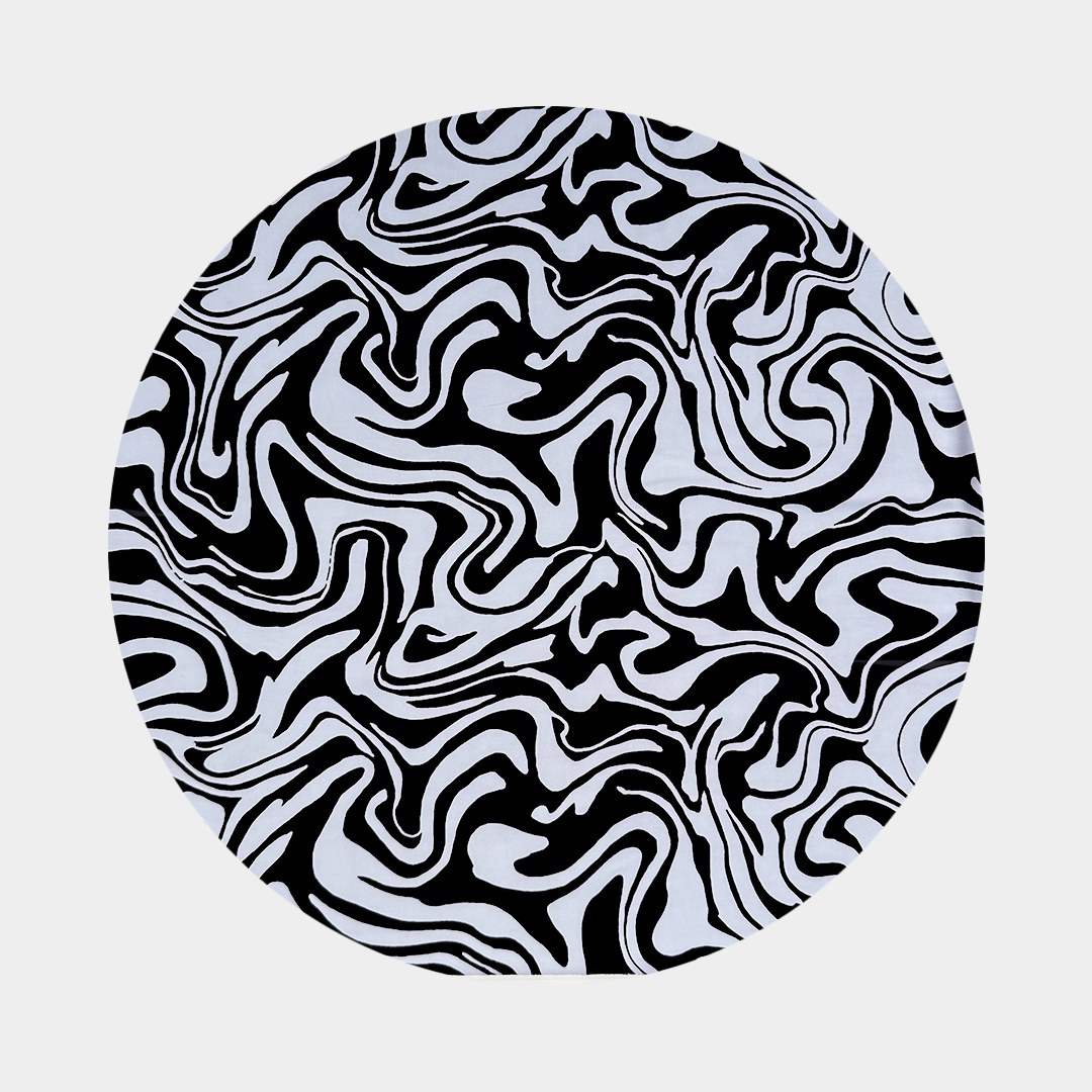 Image of the fabric called black and white swirls used for ceiling fan blade covers