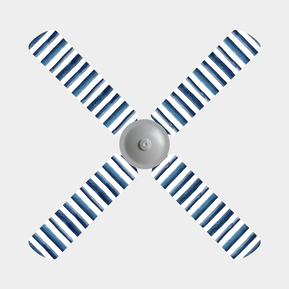 Set of 4 Blue Stripe ceiling fan blade covers in watercolour navy and white — Fan Friends Australia