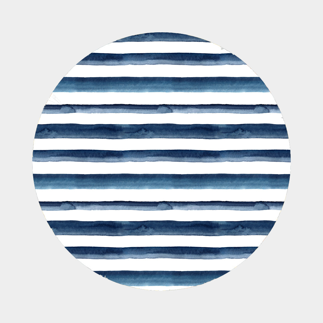 Watercolour navy blue and white horizontal stripe fabric pattern — Blue Stripe by Fan Friends Australia