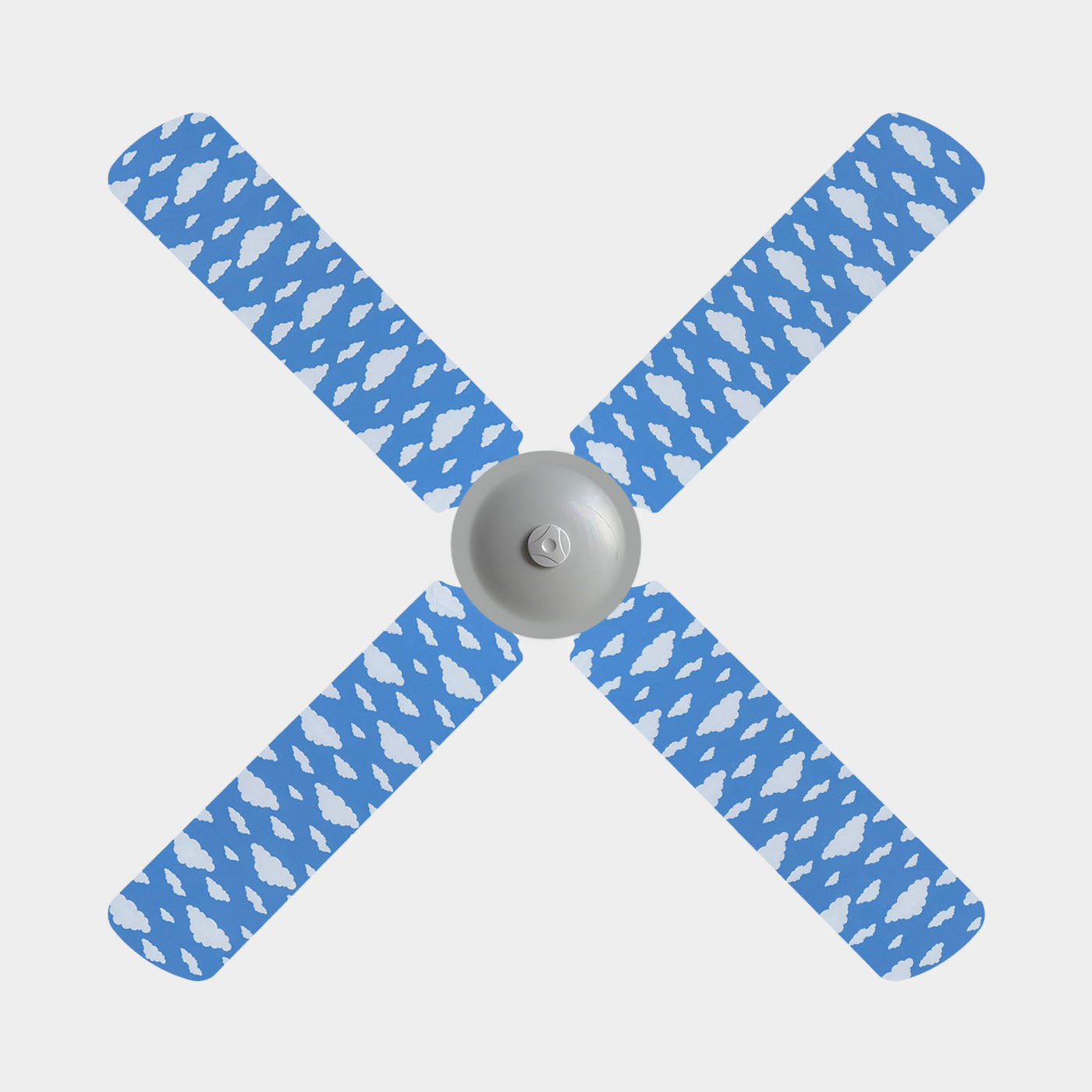 4 blade ceiling fan with fabric covers with a blue background and white clouds