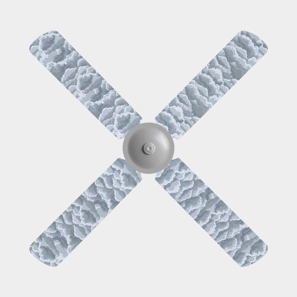 Grey and white storm cloud fan blade covers on a 4 blade fan