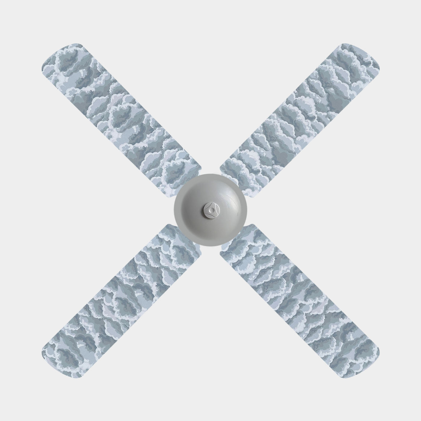 Grey and white storm cloud fan blade covers on a 3 blade fan