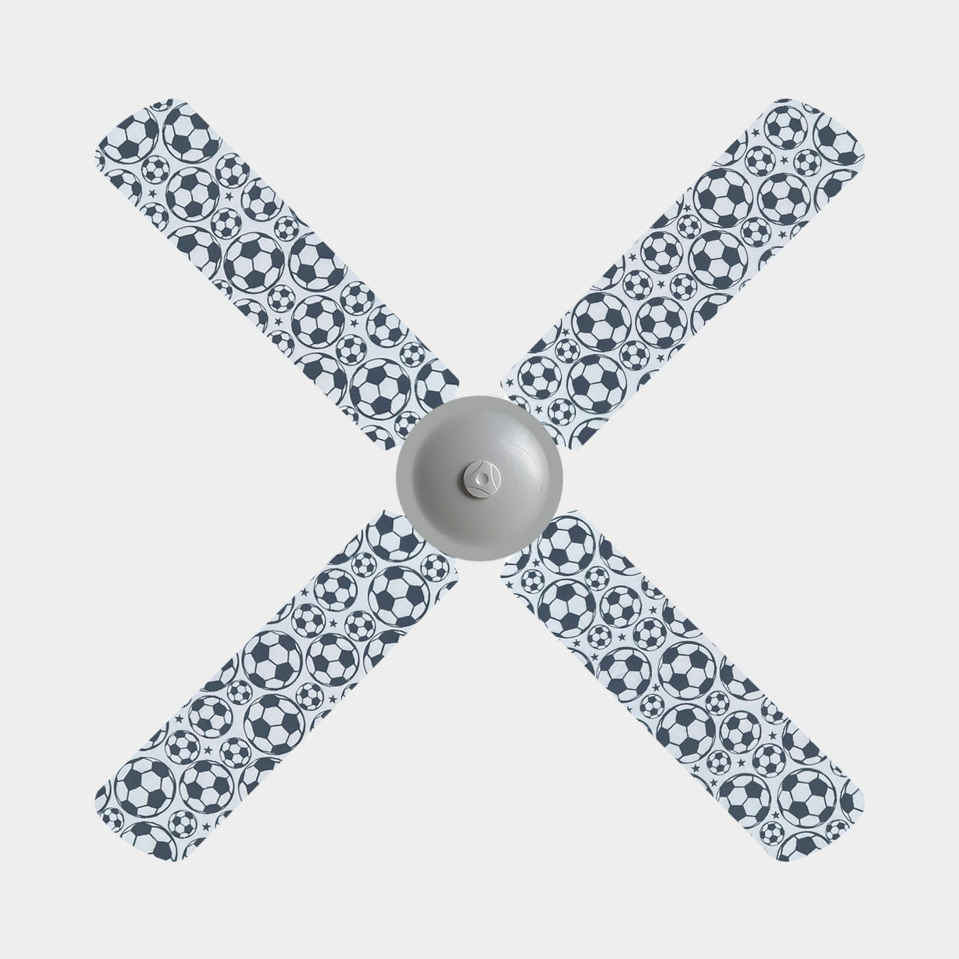 4 blade fan with a fabric cover with soccerballs footballs on a white background 
