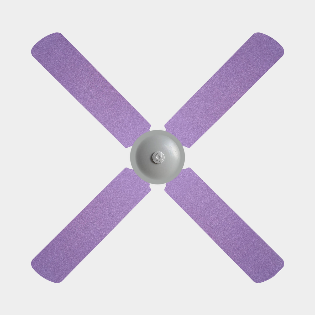 4 blade ceiling fan with lavender shimmer fabric covers on the blades.