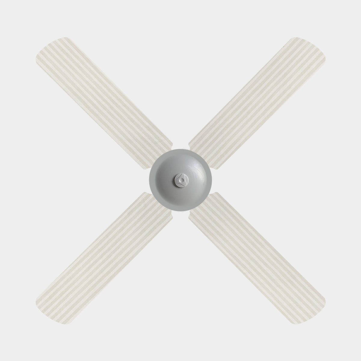 3 blade ceiling fan with fabric covers featuring linen stripes on a white background