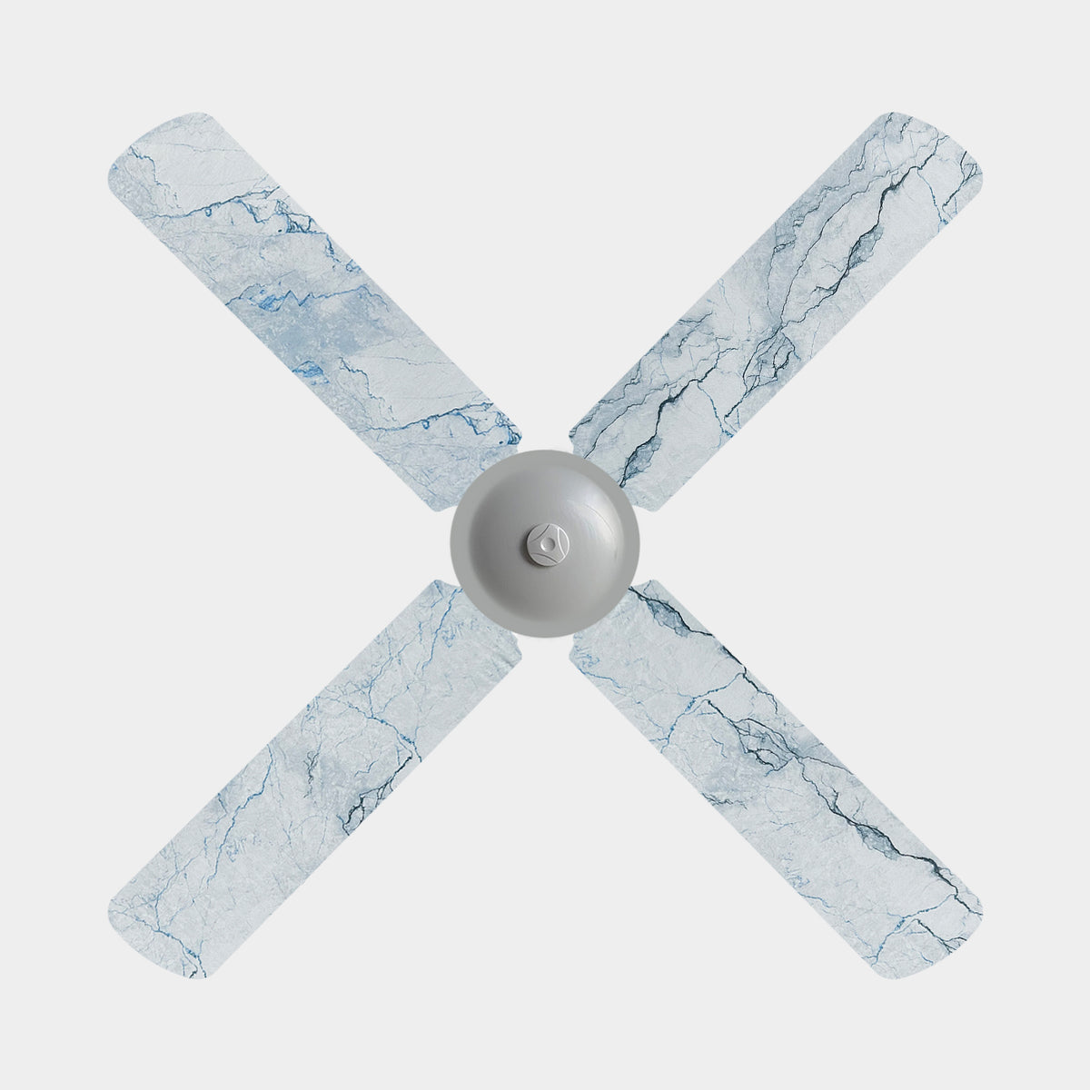 4 blade ceiling fan with marble-patterned blades on a white background