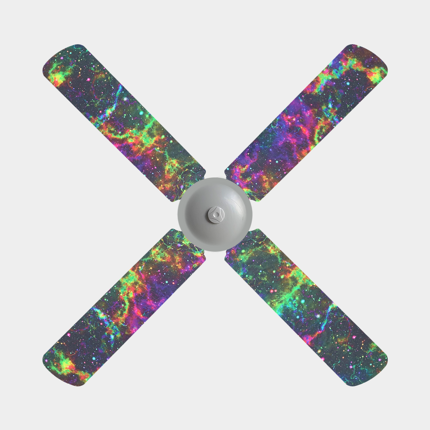 Four bright coloured nebula galaxy design on a black background ceiling fan blade covers