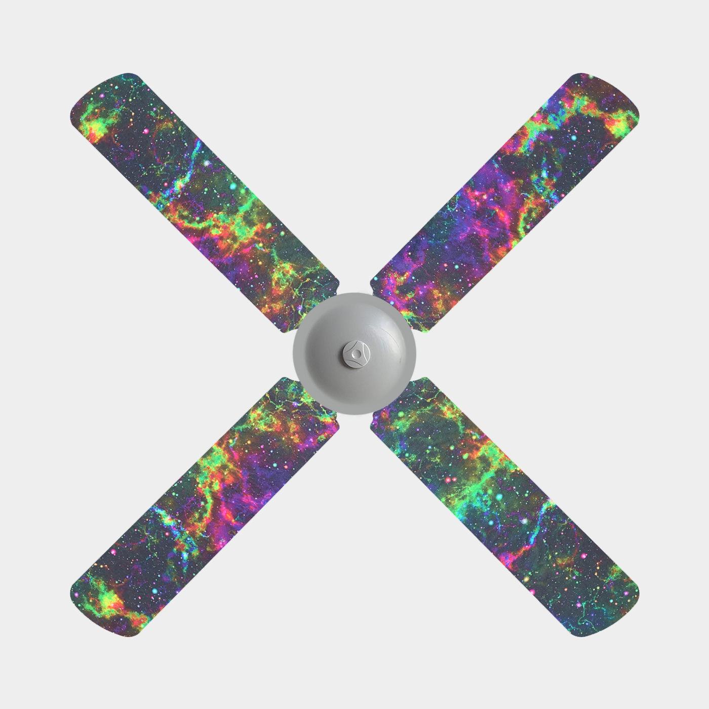 Bright coloured nebula galaxy design on a black background ceiling fan blade covers