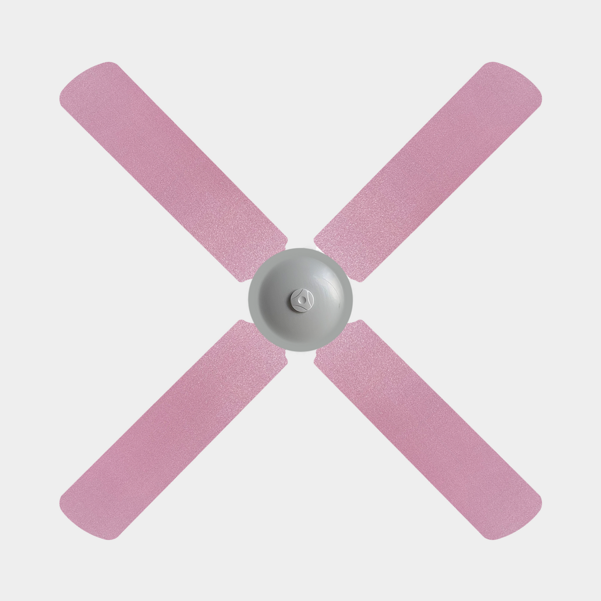 Pale pink shimmer fabric fan blade covers on a 4 blade ceiling fan