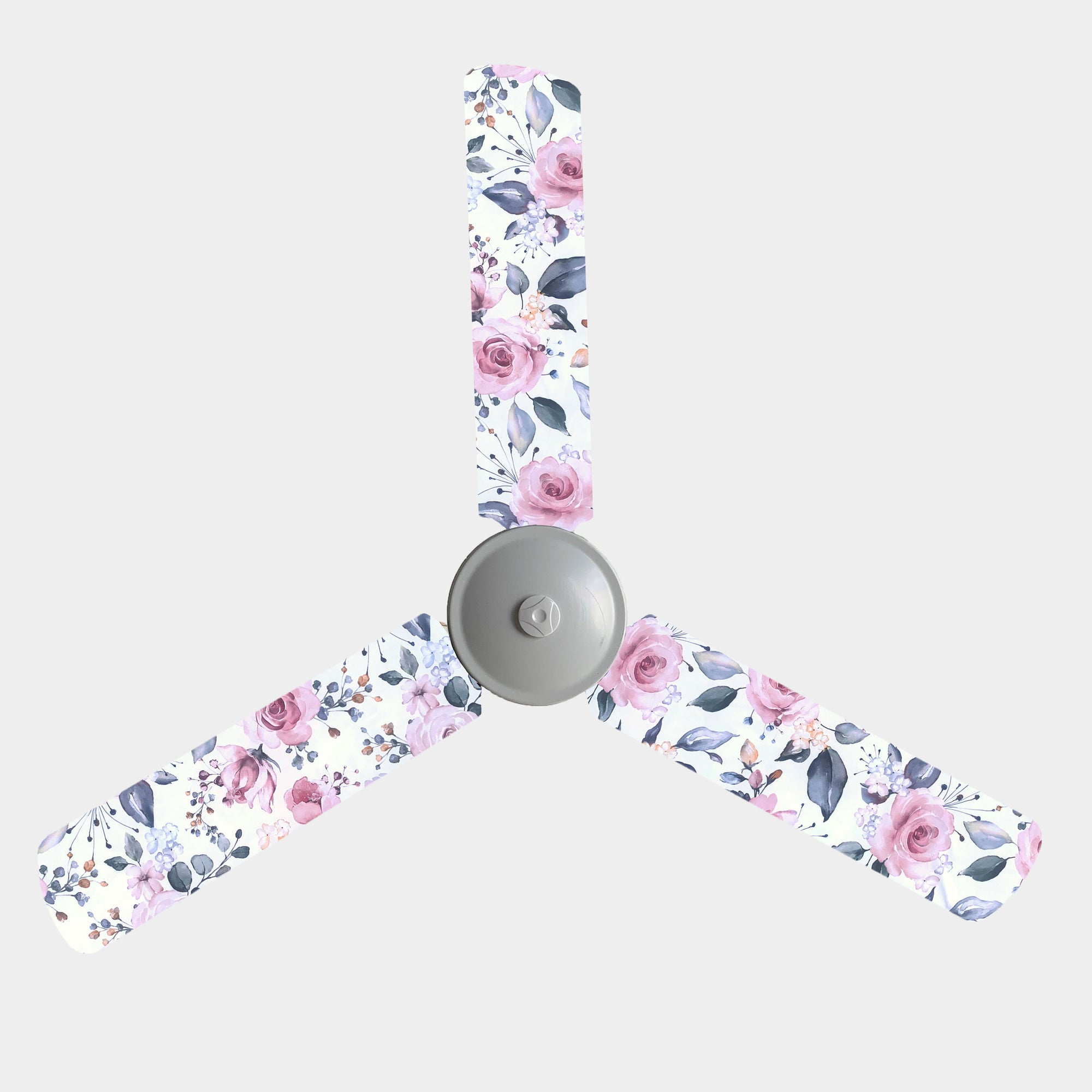 Fan blade socks with large pink roses and green leaves and on a white background