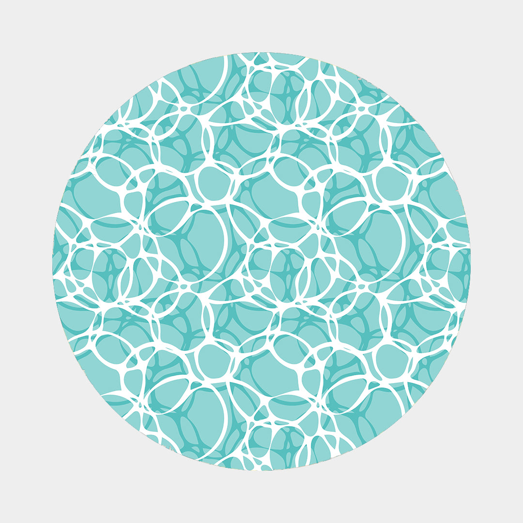 Abstract aqua seafoam bubble pattern fabric with white outlines — Seafoam by Fan Friends Australia