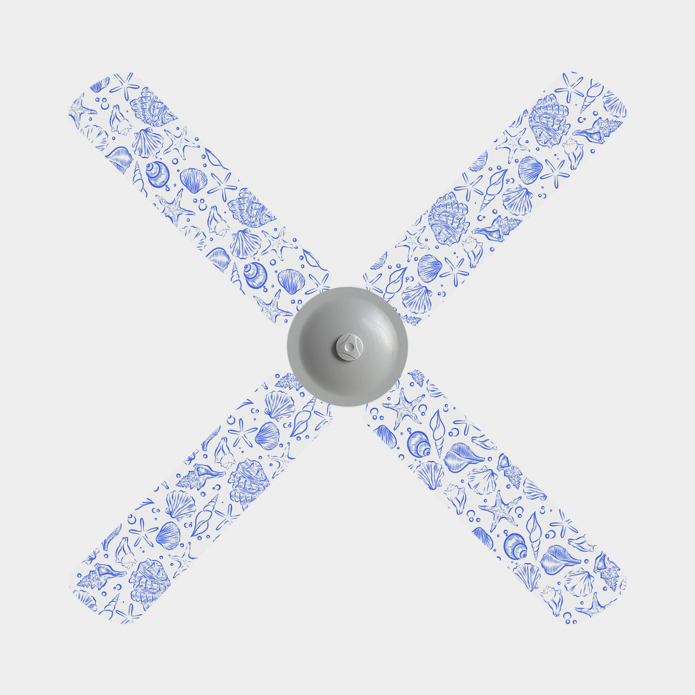 Set of 4 Seashells ceiling fan blade covers in blue shell print — Fan Friends Australia