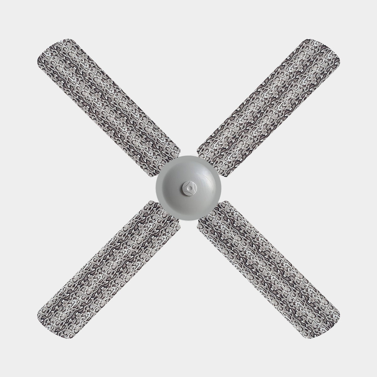 Snake skin print fabric fan blade covers on a 4 blade ceiling fan