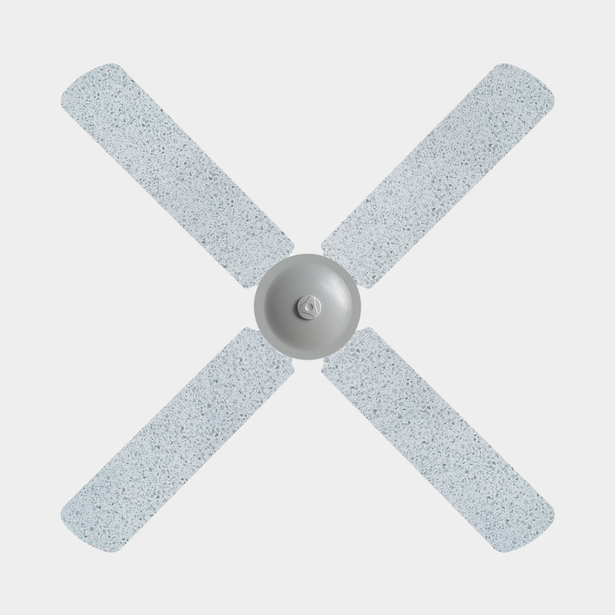 4 blade ceiling fan with fabric cover featuring a blue/grey terrazzo design 