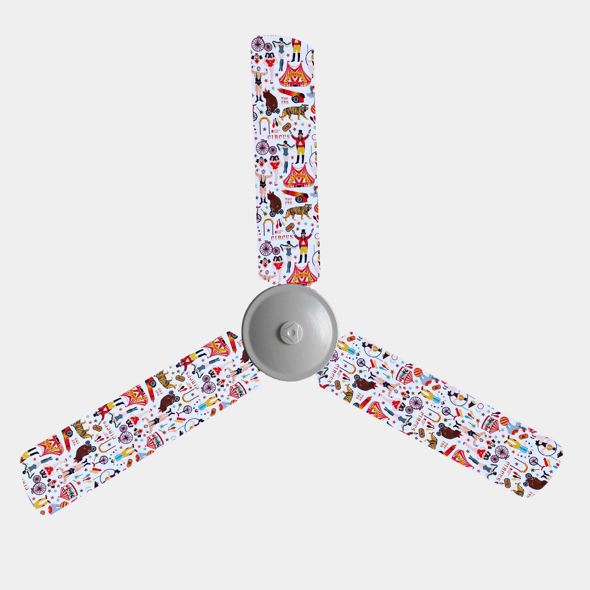Circus themed fan blade covers on white background