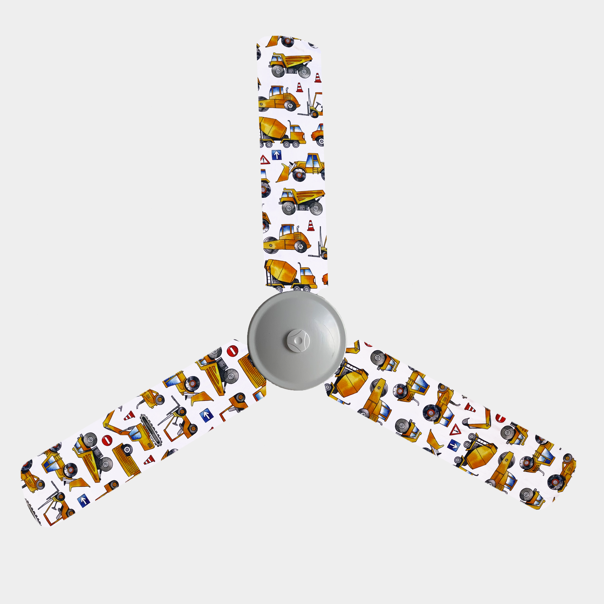 Fan Blade covers with orange and yellow construction vehicles on white background
