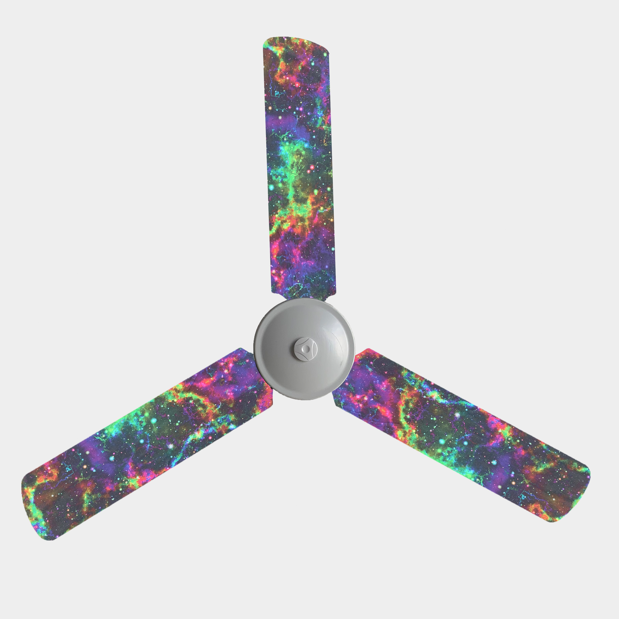 Bright coloured nebula galaxy design on a black background ceiling fan blade covers