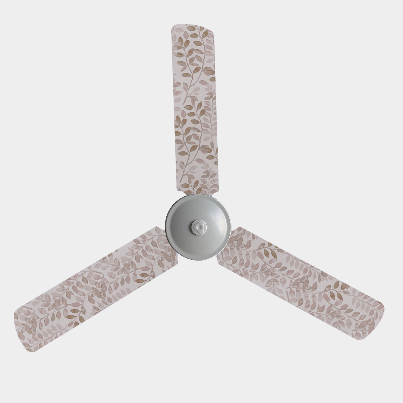 Three blade ceiling fan blade covers with rusty leaves on a beige background pattern